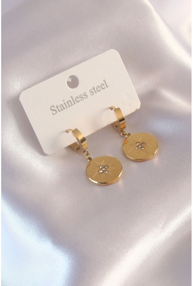 Shoecide Çelik Gold Renk Kutup Yıldızı İşleme Zirkon Taşlı Kadın Küpe