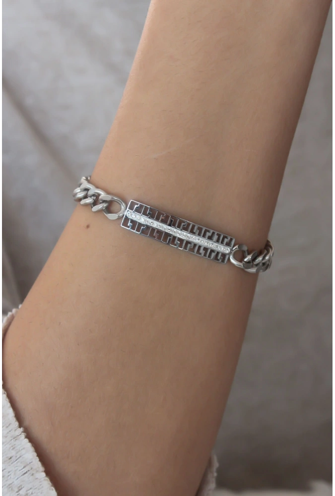 Shoecide Çelik Gümüş Renk Zincir Model Zirkon Taşlı Kadın Bileklik