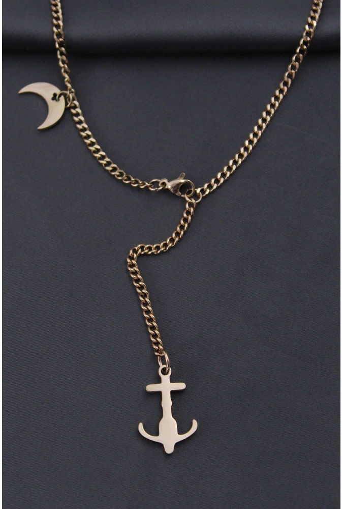 Shoecide Çelik Rose Renk Çapa Tasarımlı Kadın Kolye