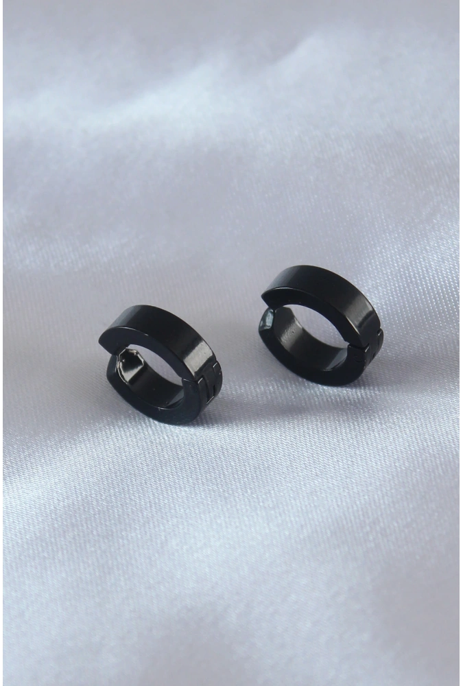 Shoecide Çelik Siyah Renk Sıkıştırmalı Erkek Küpe