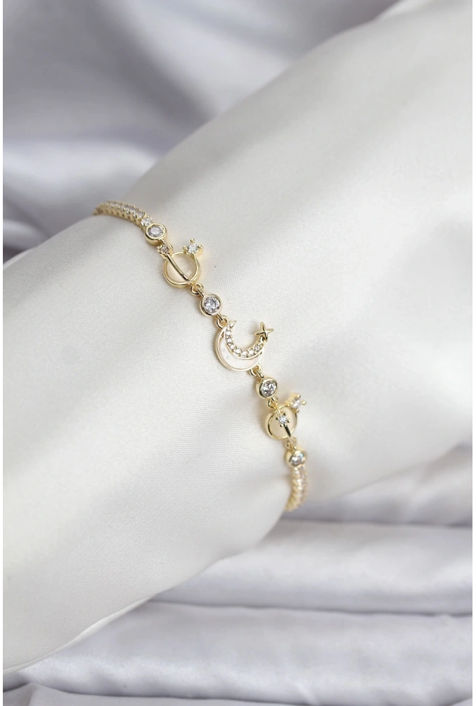 Shoecide Charmlı Model Zirkon Taşlı Gold Renk Su Yolu Kadın Bileklik