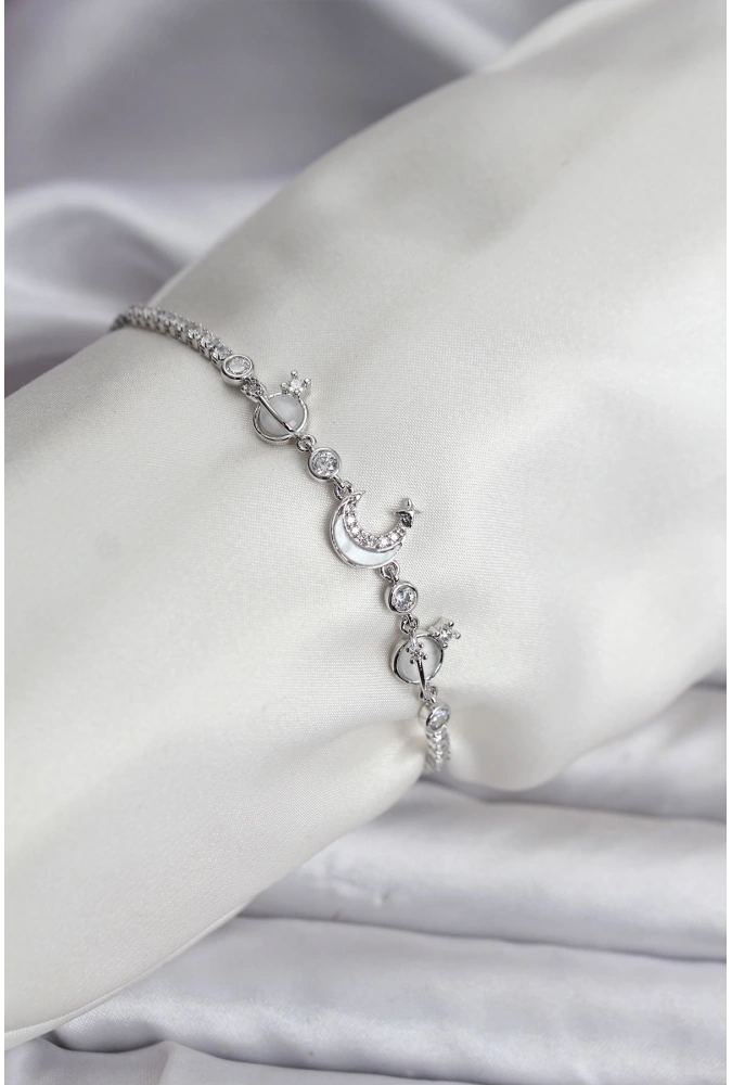 Shoecide Charmlı Model Zirkon Taşlı Gümüş Renk Su Yolu Kadın Bileklik