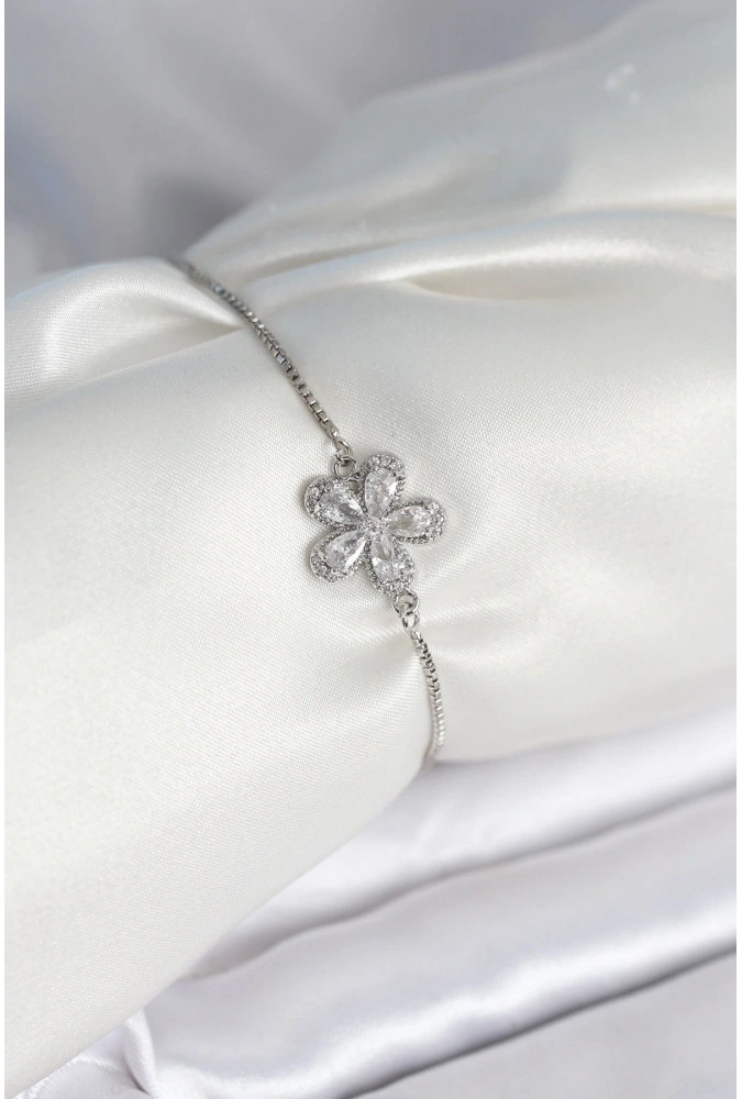 Shoecide Çiçek Model Asansörlü Gümüş Renk Kadın Bileklik