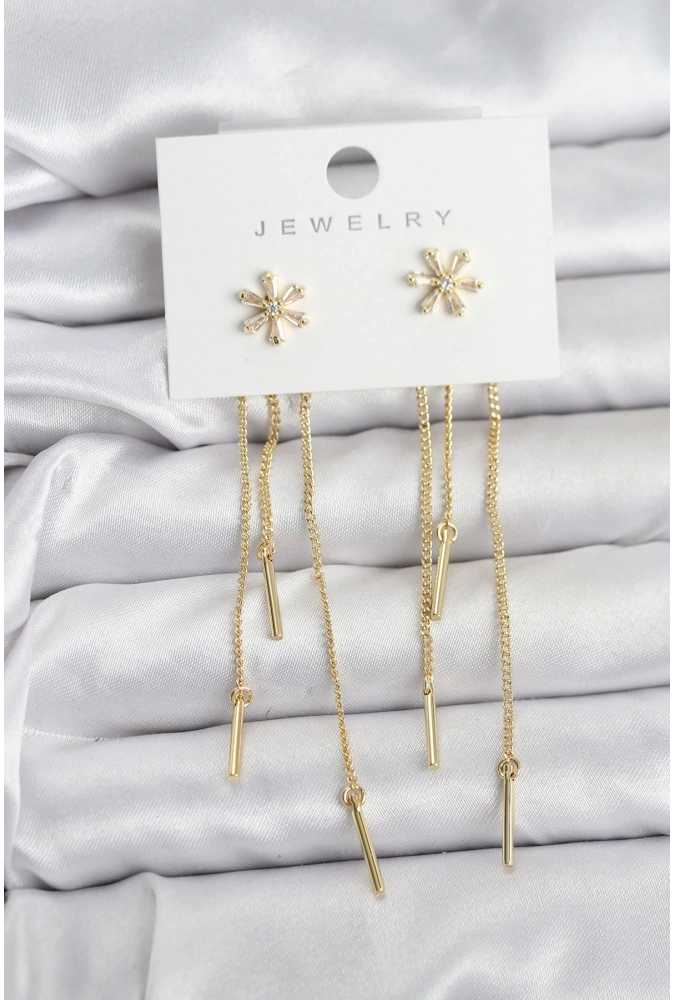 Shoecide Çiçek Model Gold Pirinç Sallantılı Kadın Küpe