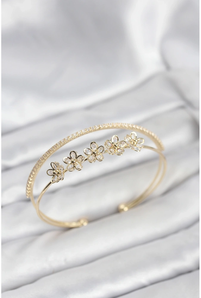 Shoecide Çiçek Model Pirinç Gold Renk Kadın Bileklik