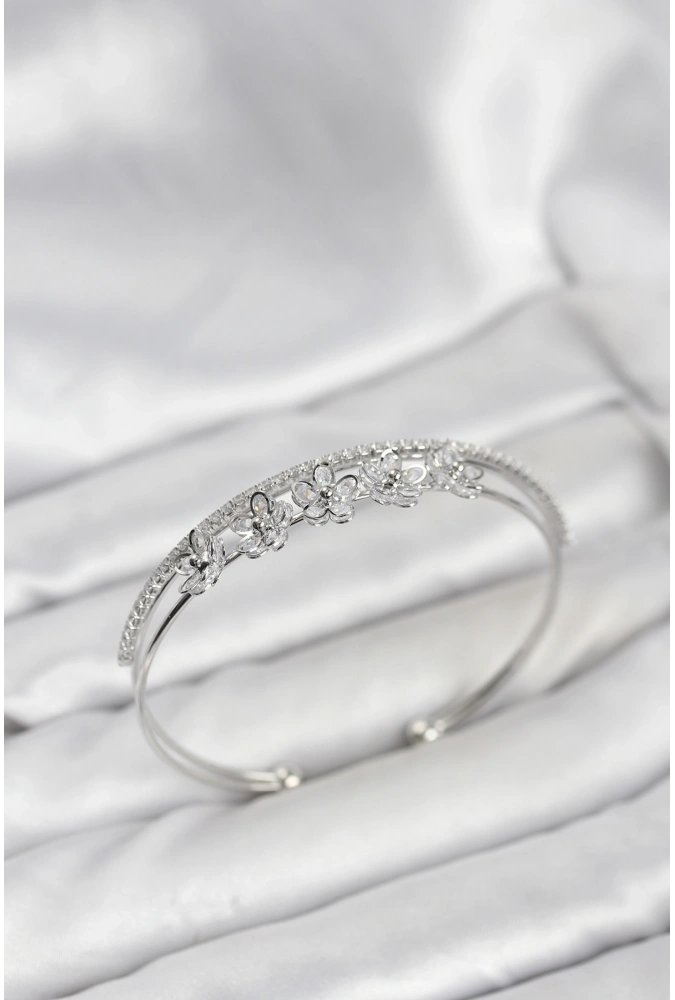 Shoecide Çiçek Model Pirinç Gümüş Renk Kadın Bileklik