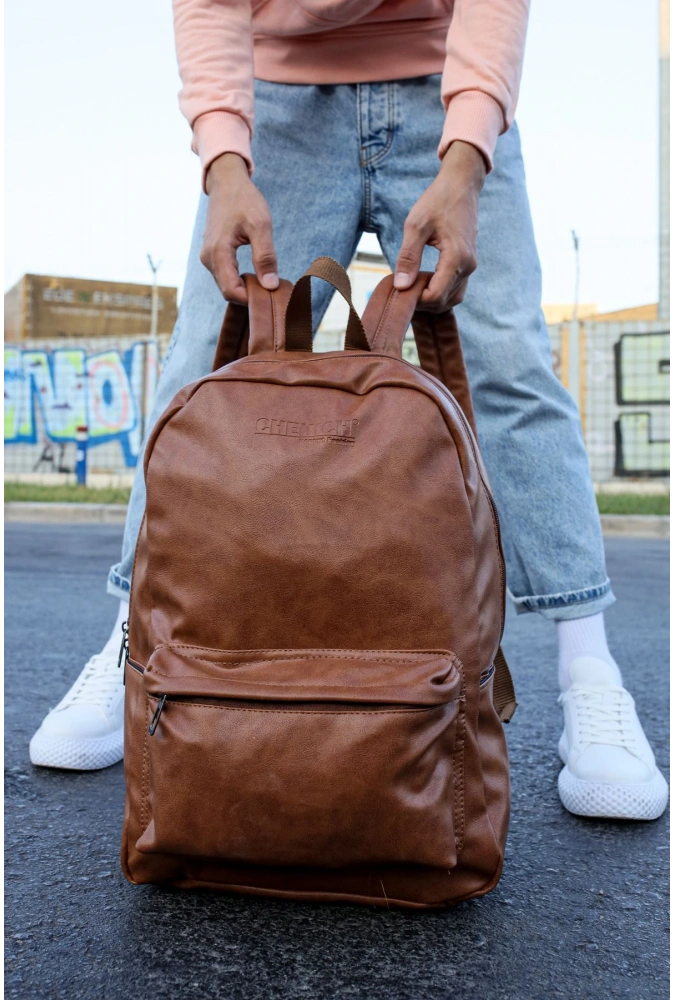 Shoecide SHOCNT006 Cilt Deri Erkek Sırt Çantası Taba