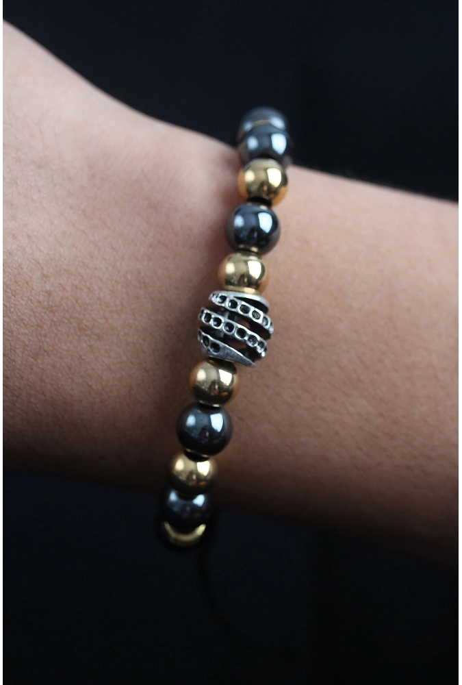 Shoecide Doğal Taş Sarmal Model Gold Ve Füme Renk Asansörlü Erkek Bileklik