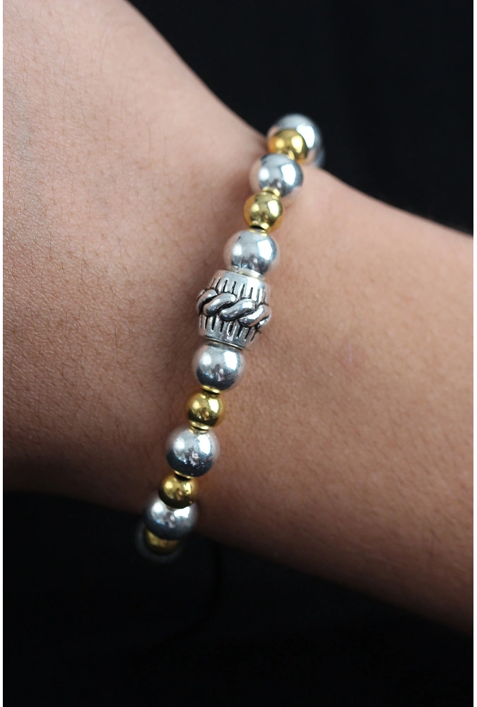 Shoecide Doğal Taş Sarmal Model Gold Ve Gümüş Renk Asansörlü Erkek Bileklik