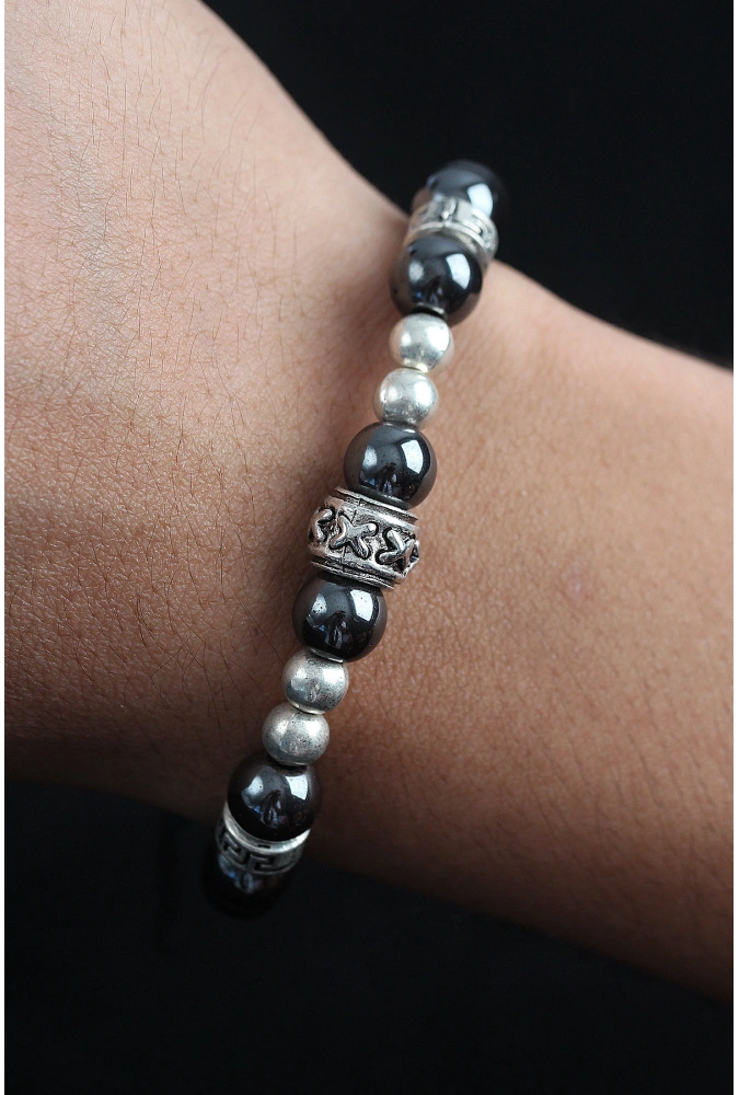 Shoecide Doğal Taş X Model Antrasit Renk Asansörlü Erkek Bileklik