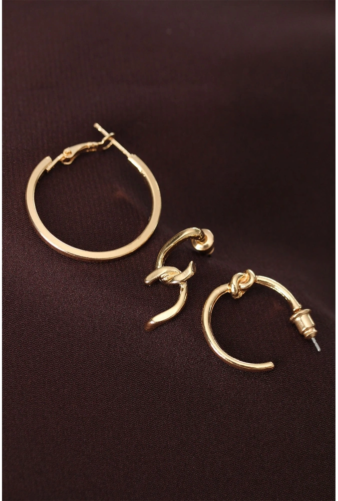 Shoecide Düğüm Model Altın Renk Metal Çoklu Küpe