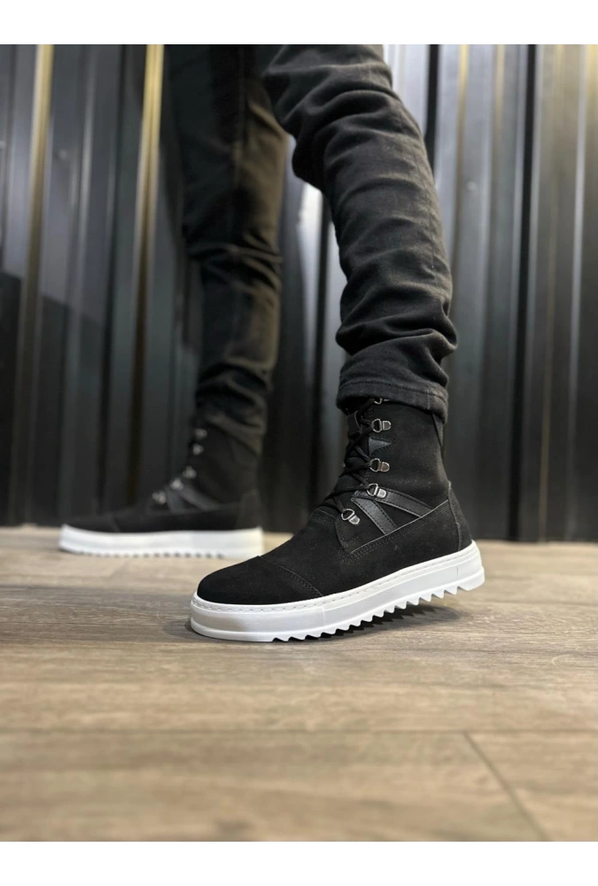 Shoecide Erkek Spor Bot B12 Siyah Süet (beyaz Taban)