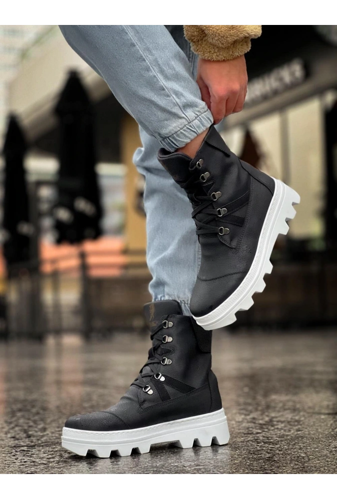 Shoecide Erkek Spor Bot B14 Siyah (beyaz Taban)