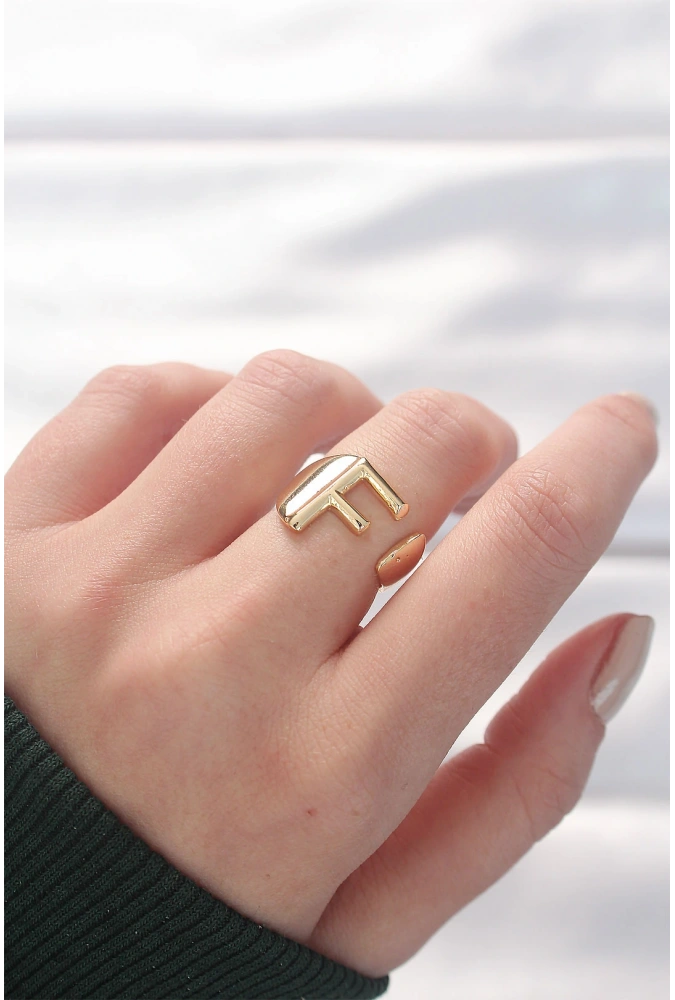 Shoecide F Harfli Altın Renk Ayarlanabilir Yüzük