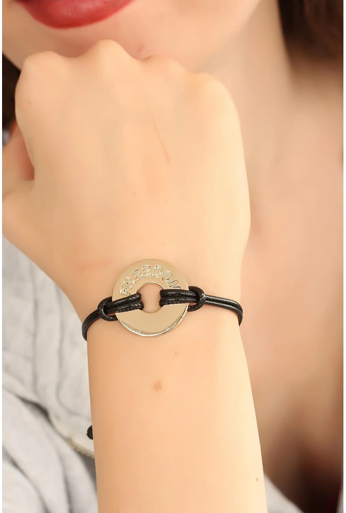 Shoecide Freedom (özgür) Siyah Deri İpli Unisex Mood Bileklik