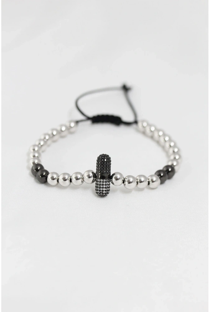 Shoecide Füme Gümüş Renk Çelik Zirkon Objeli Asansörlü Bileklik