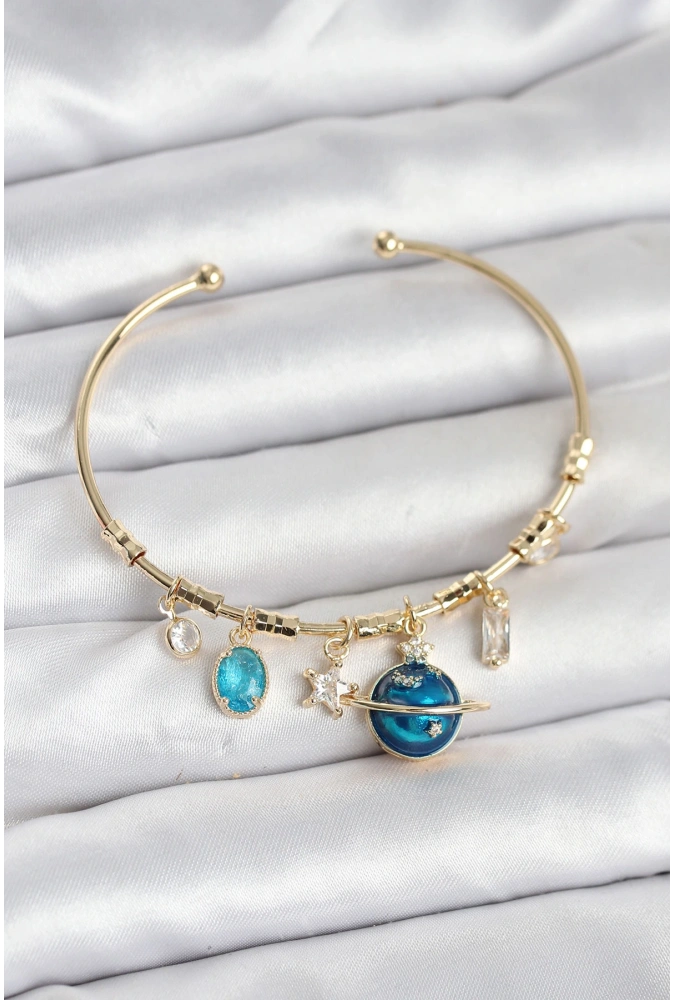 Shoecide Gezegen Charmlı Gold Renk Pirinç Kadın Bileklik