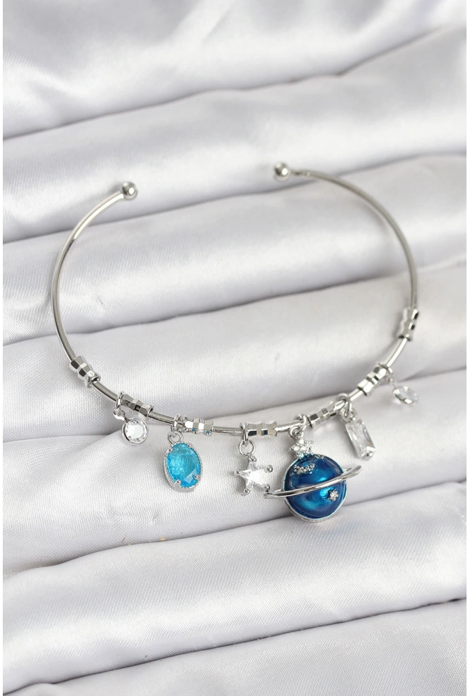 Shoecide Gezegen Charmlı Gümüş Renk Pirinç Kadın Bileklik