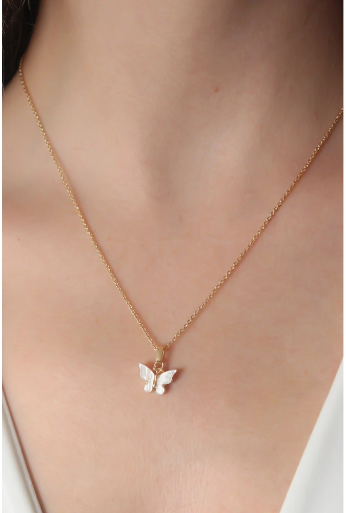 Shoecide Gold Beyaz Renk Kelebek Figür Kadın Kolye