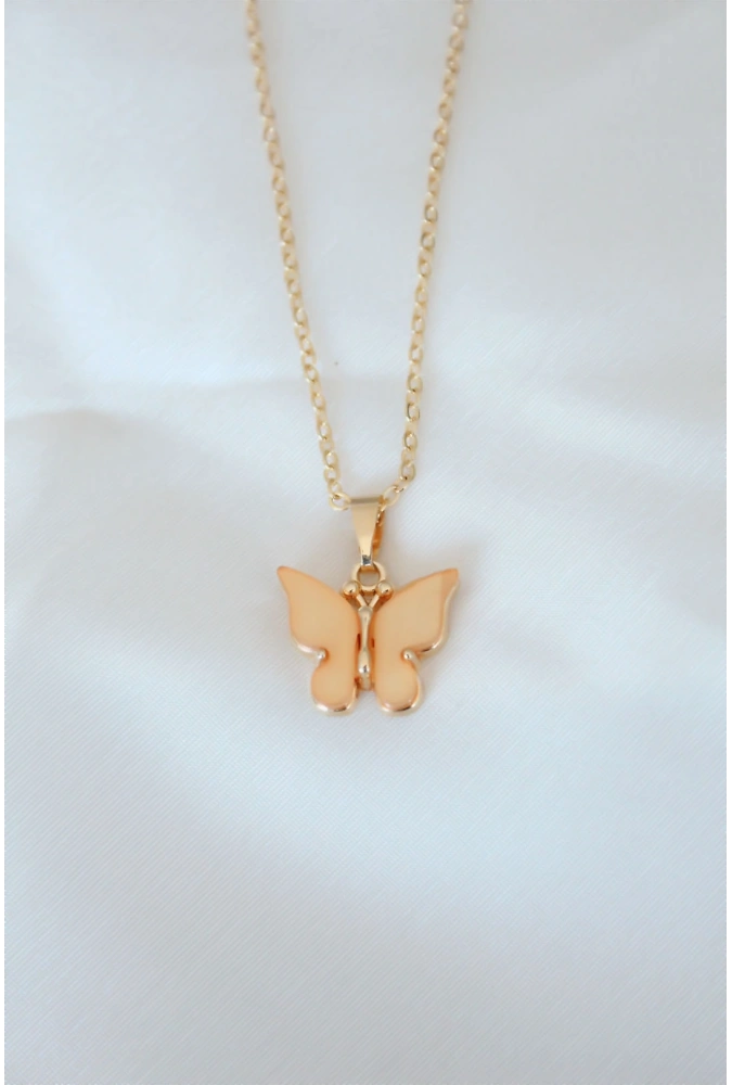 Shoecide Gold Kaplama Sarı Renk Sedefli Kelebek Kolye