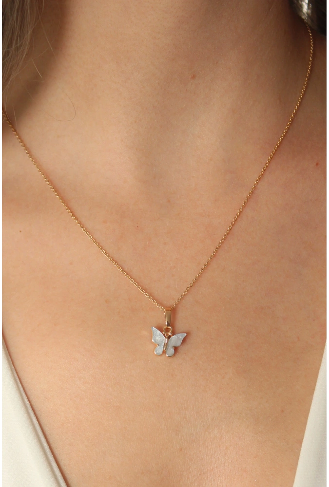 Shoecide Gold Mavi Renk Kelebek Figür Kadın Kolye
