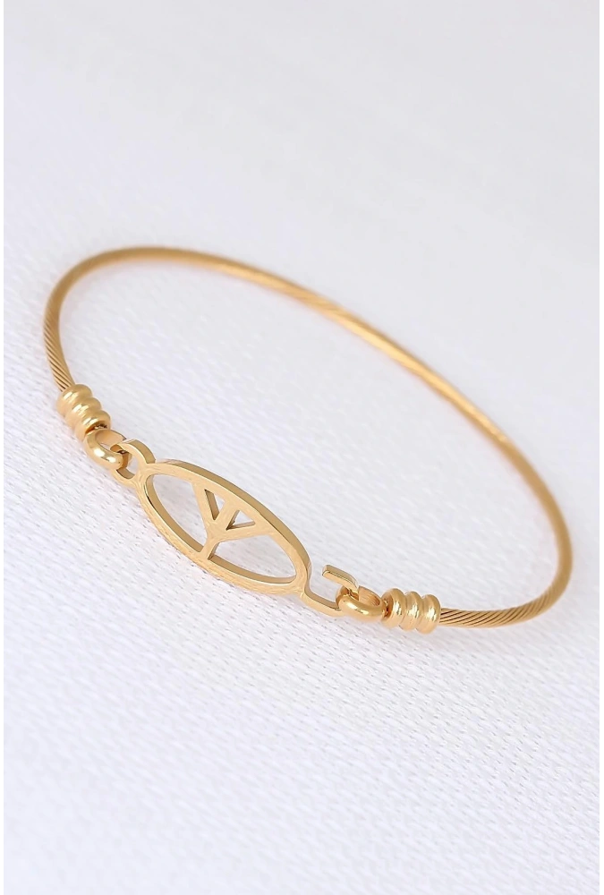 Shoecide Gold Metal Çelik Figürlü Erkek Kelepçe Bileklik