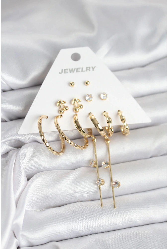 Shoecide Gold Renk 6 Çift Pirinç Kadın Küpe Seti