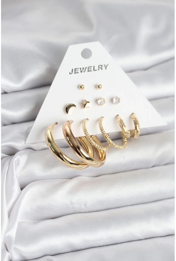 Shoecide Gold Renk 6 Çiftli Pirinç Kadın Küpe Seti