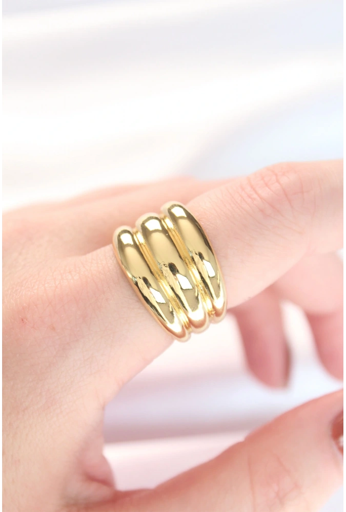 Shoecide Gold Renk Ayarlanabilir Çizgili Bombe Yüzük