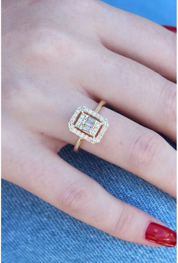 Shoecide Gold Renk Baget Zirkon Taşlı Kadın Yüzük