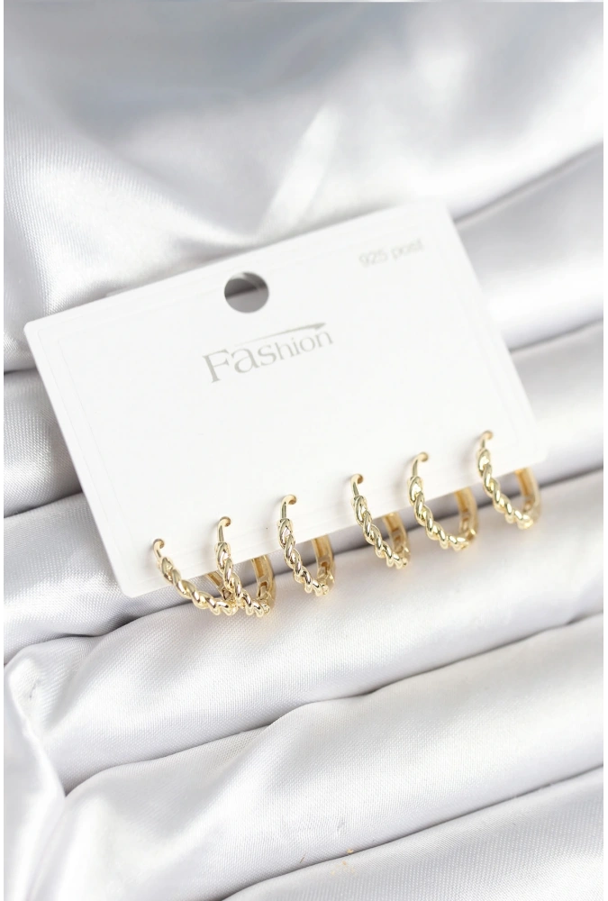 Shoecide Gold Renk Burgu Halka Model 925 Ayar Gümüş Çivili Pirinç Küpe Seti