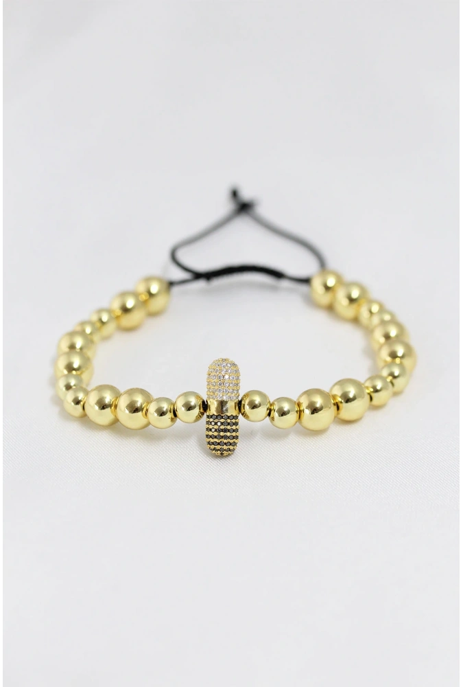 Shoecide Gold Renk Çelik Zirkon Objeli Asansörlü Bileklik