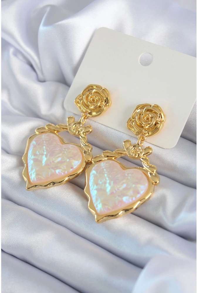 Shoecide Gold Renk Gül Sallantı Kalp Model Pirinç Vip Kadın Küpe