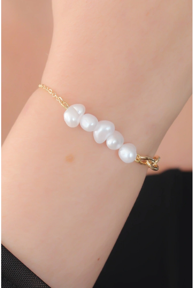 Shoecide Gold Renk İnci Boncuk Model Kadın Bileklik
