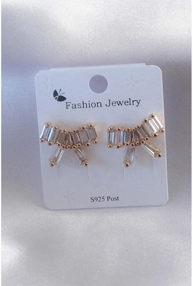 Shoecide Gold Renk Kurdele Model Zirkon Taşlı Kadın Küpe