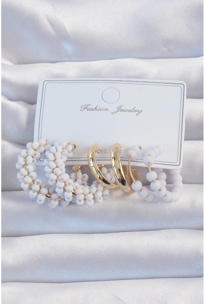 Shoecide Gold Renk Lila Boncuklu Halka Küpe Seti