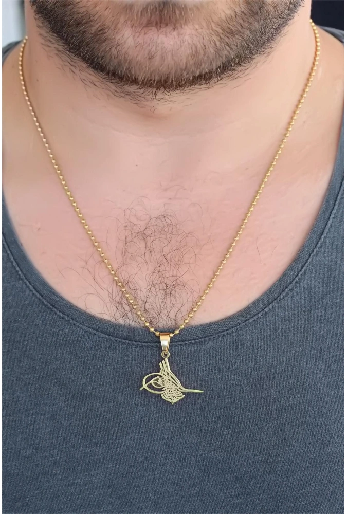Shoecide Gold Renk Metal Osmanlı Tuğra Figürlü Erkek Kolye