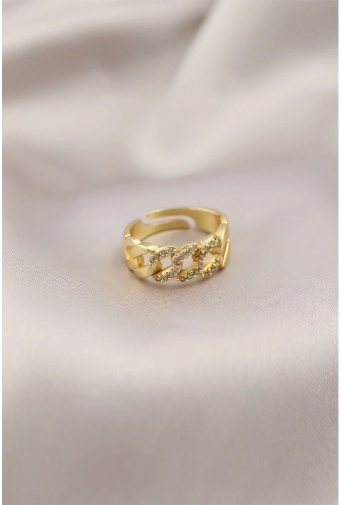 Shoecide Gold Renk Metal Zincir Model Taşlı Kadın Yüzük
