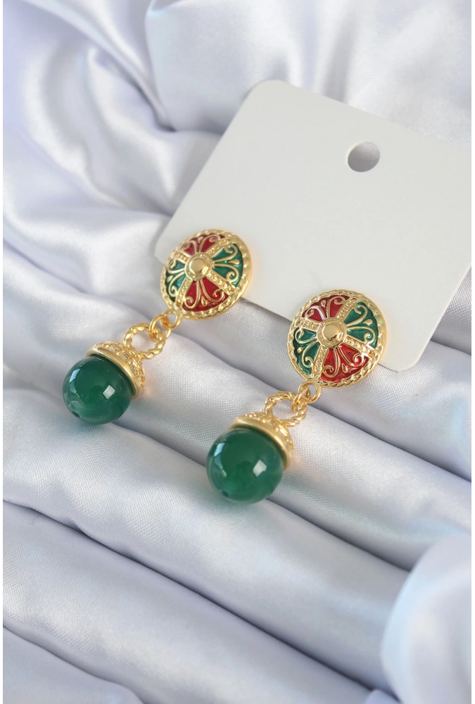 Shoecide Gold Renk Motif İşlemeli Sallantı Model Pirinç Vip Kadın Küpe