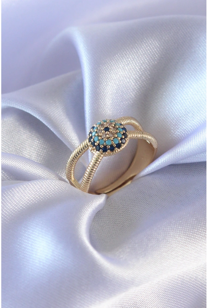 Shoecide Gold Renk Nazar Boncuk Model Kadın Yüzük