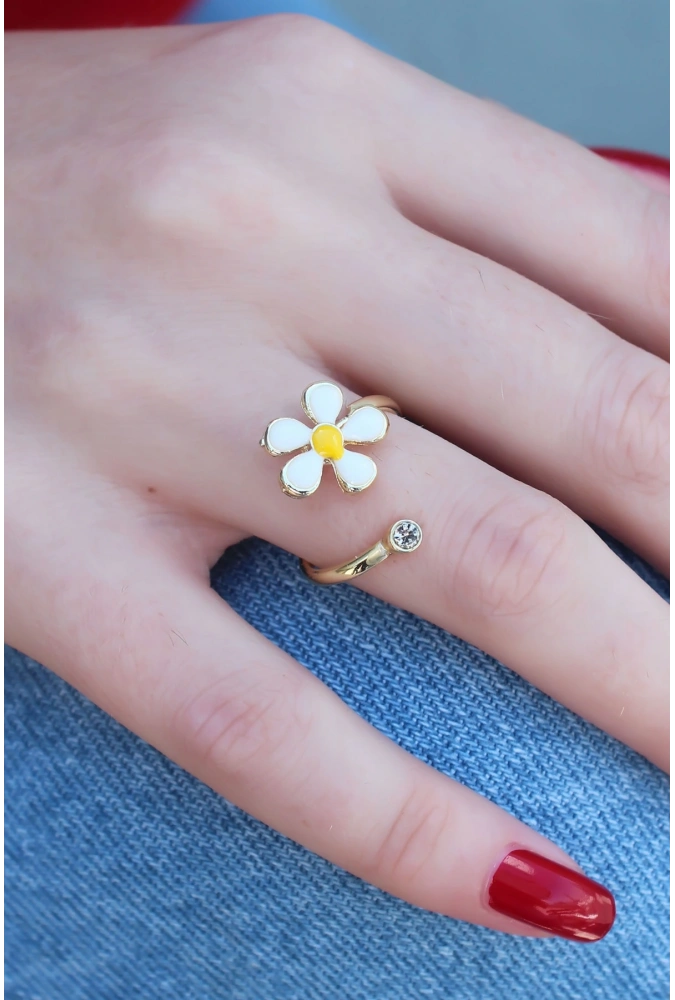 Shoecide Gold Renk Papatya Model Zirkon Taş Detay Kadın Yüzük