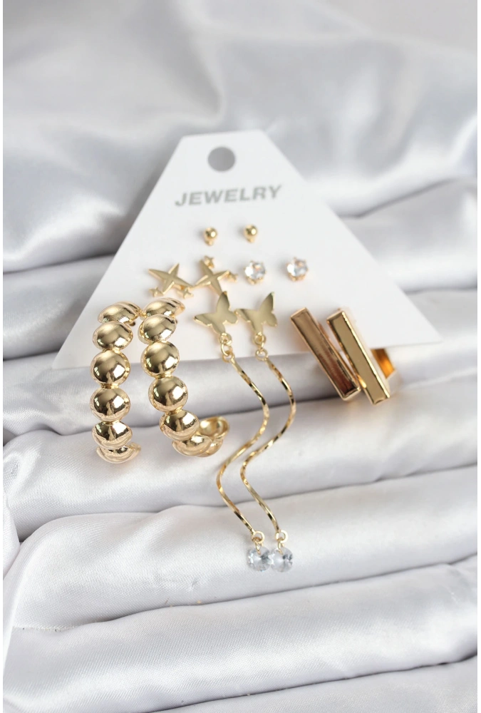 Shoecide Gold Renk Pirinç 6 Çift Kadın Küpe Seti