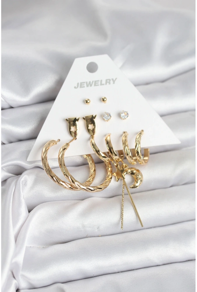 Shoecide Gold Renk Pirinç 6lı Kadın Küpe Seti