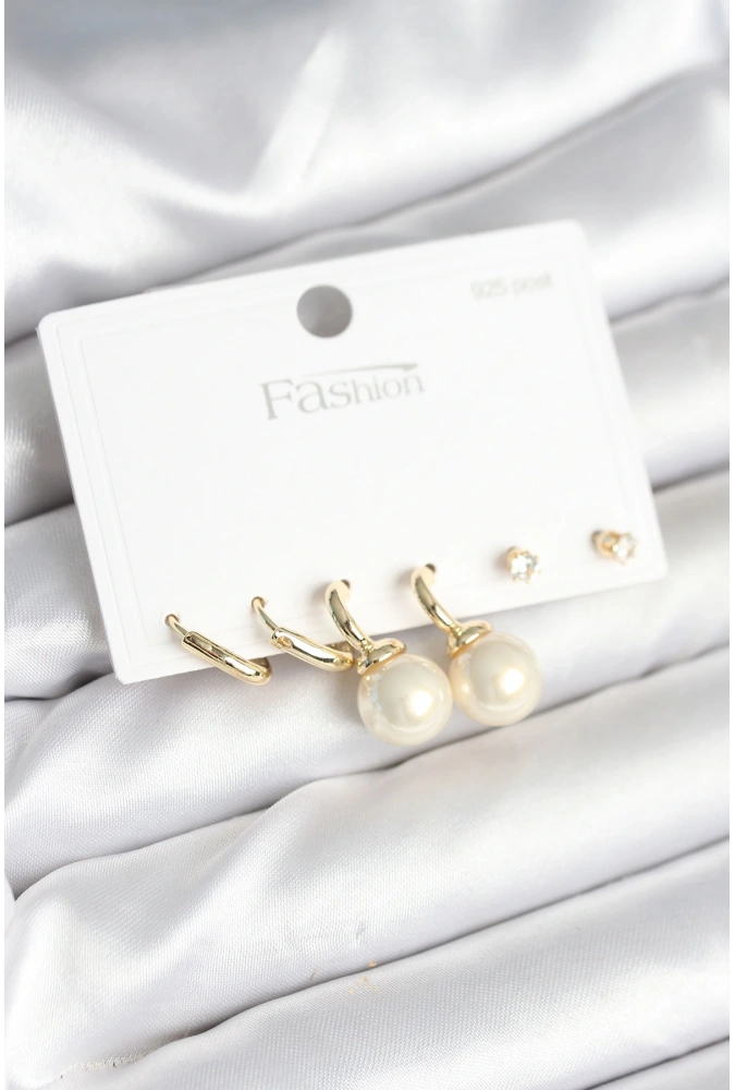 Shoecide Gold Renk Pirinç 925 Ayar Gümüş Çivili Kadın Küpe Seti