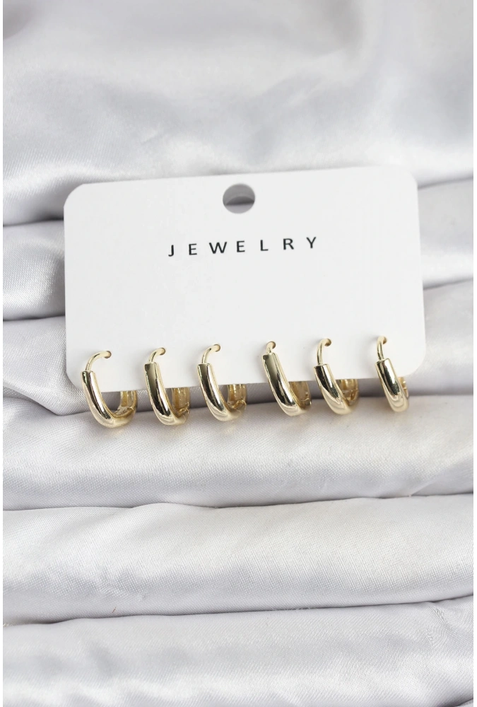 Shoecide Gold Renk Pirinç Halka Kadın Küpe Seti