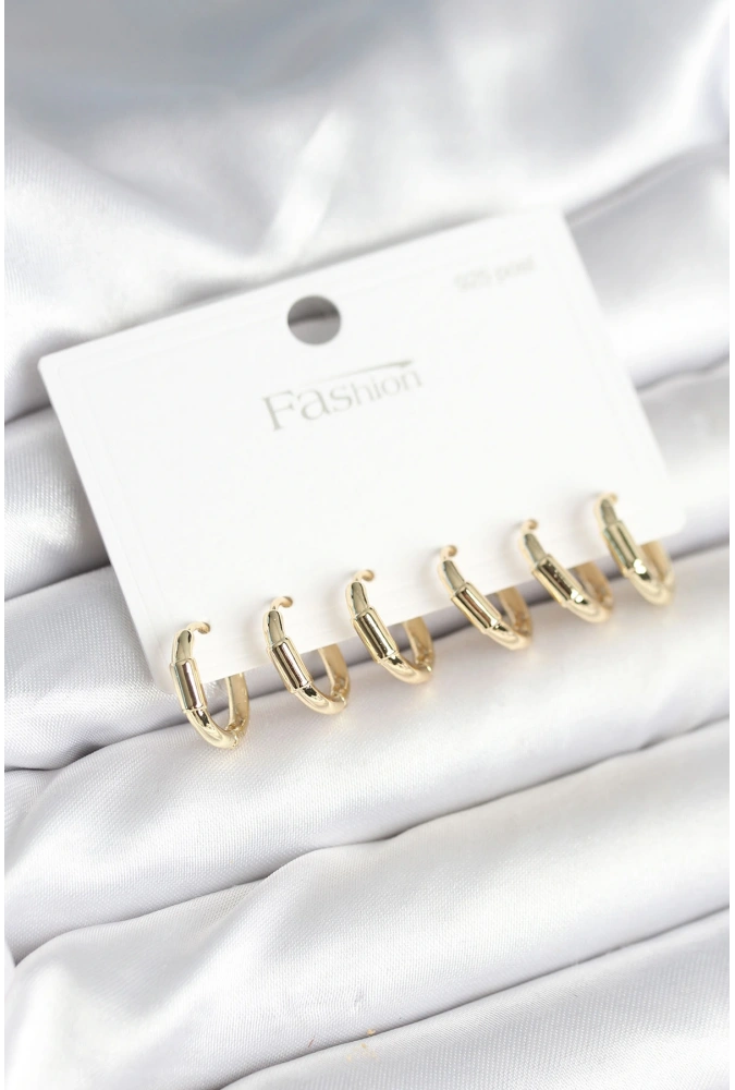 Shoecide Gold Renk Pirinç Halka Model 925 Ayar Gümüş Çivili Kadın Küpe Seti