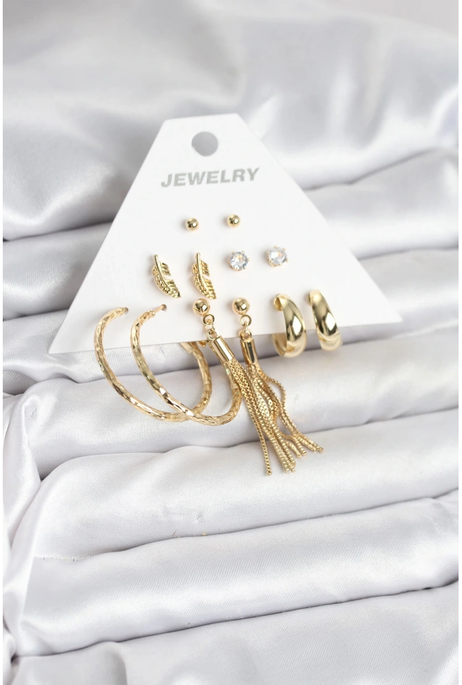 Shoecide Gold Renk Pirinç Kadın 6 Çift Küpe Seti