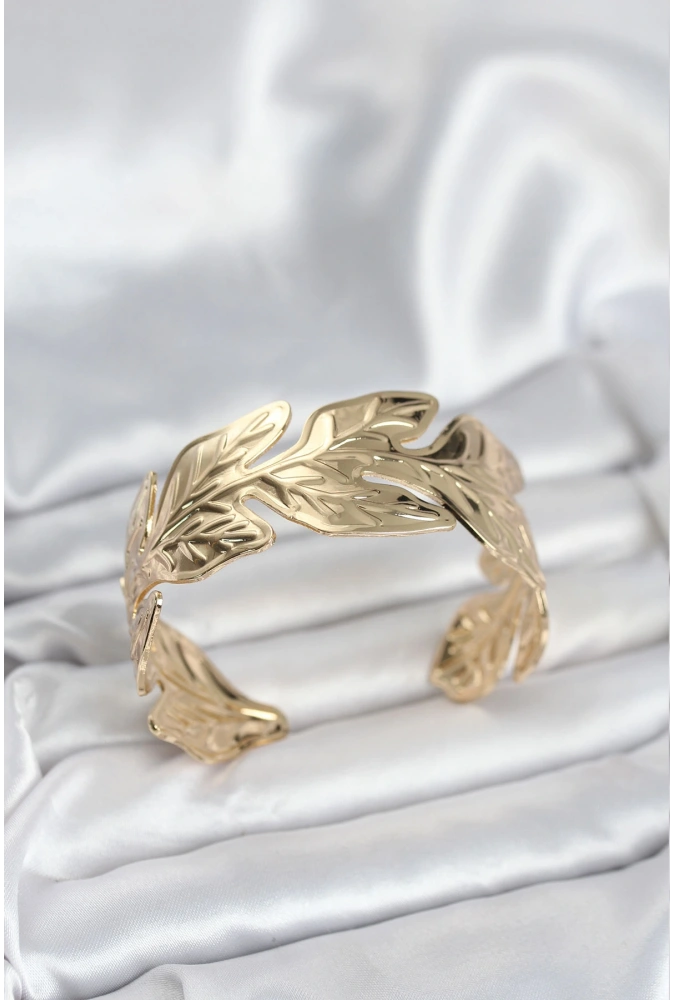 Shoecide Gold Renk Pirinç Levha Yaprak Model Kadın Bileklik
