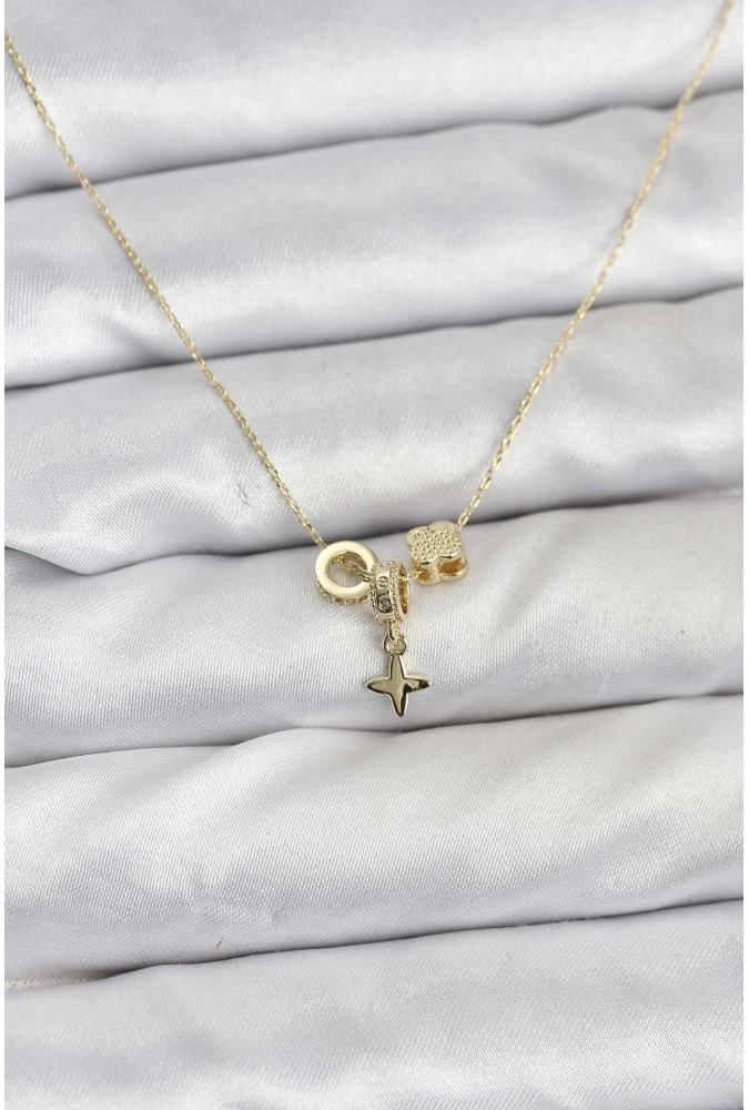 Shoecide Gold Renk Pirinç Minimal Charmlı Kadın Kolye