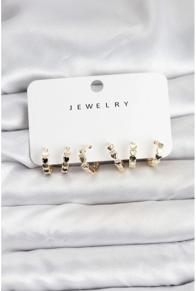 Shoecide Gold Renk Pirinç Minimal Kalp Detaylı Kadın Küpe Seti